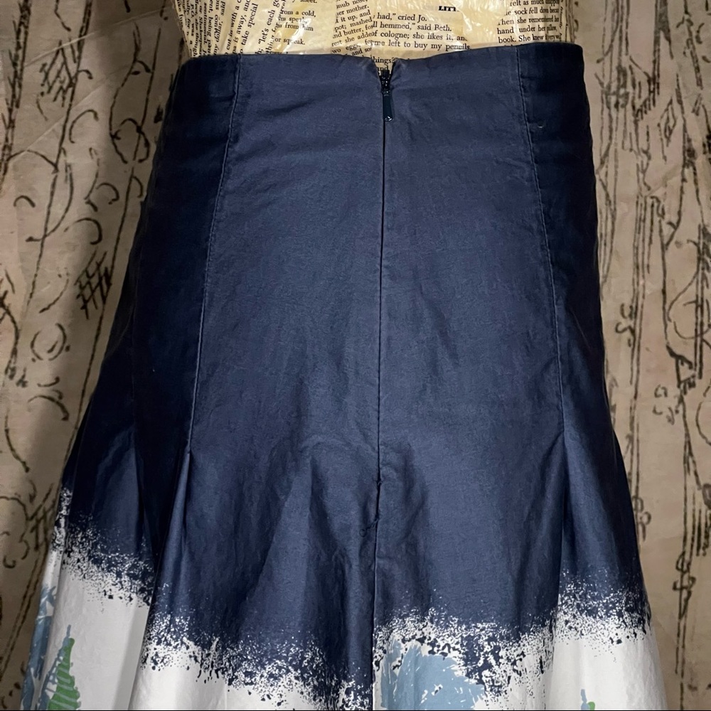 OLD NAVY Womens Pleaded Palm Tree Beach Village Blue White Cotton Skirt - Picture 3 of 5